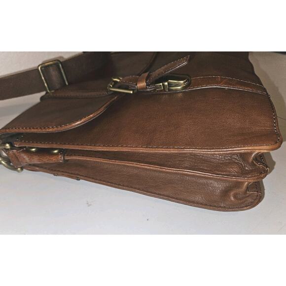 Fossil Leather Messenger Laptop Crossbody Bag Brown 16x10.5x3 - Picture 7 of 13